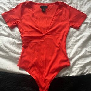 Bright Orange deep V-Neck Bodysuit